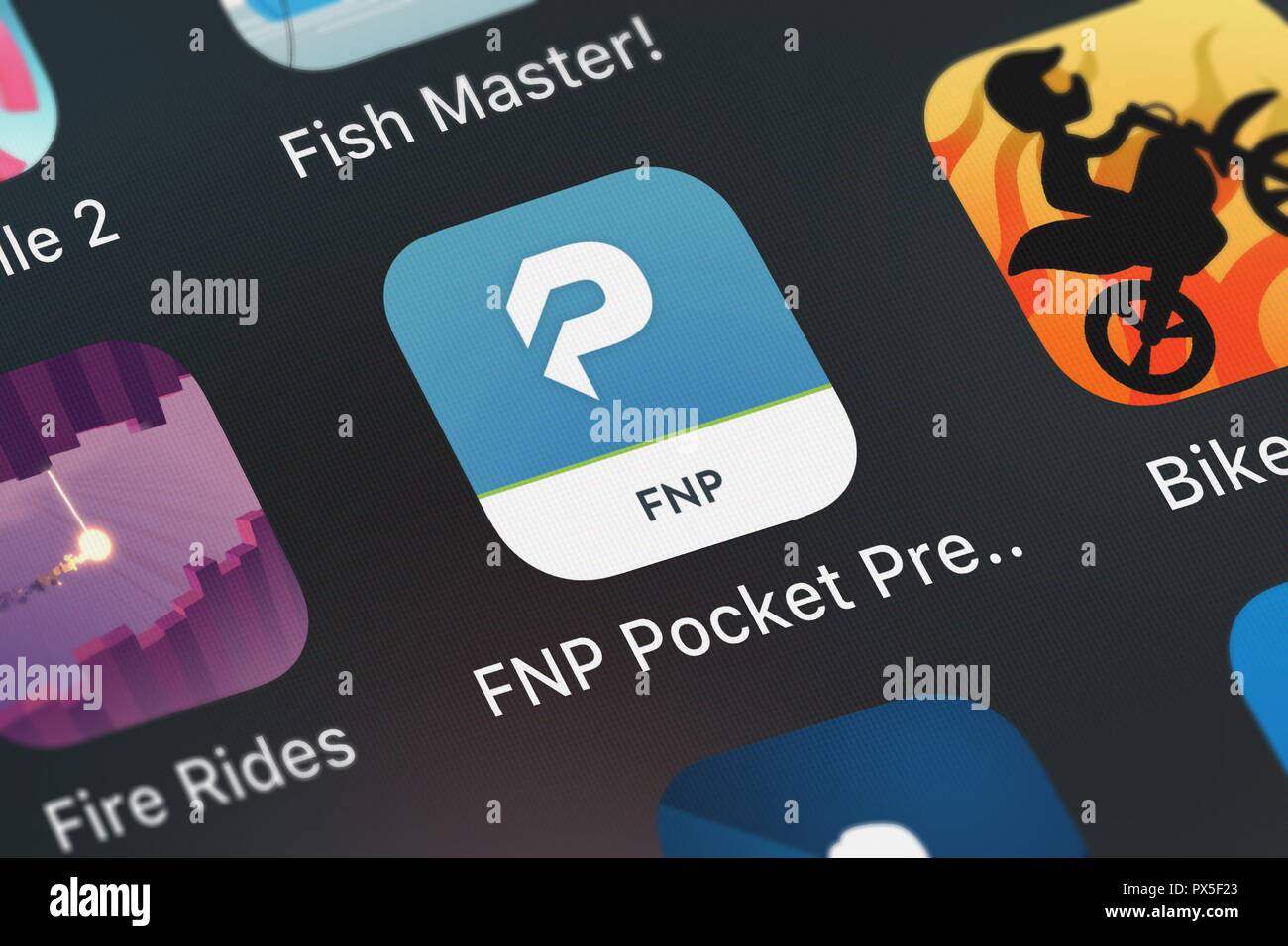 London, United Kingdom - October 19, 2018: Close-up shot of the FNP Pocket Prep mobile app from Pocket Prep, Inc.. Stock Photo