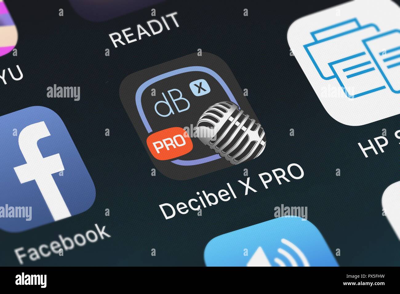 London, United Kingdom October 19, 2018 Icon of the mobile app Decibel X PRO dBA Noise Meter