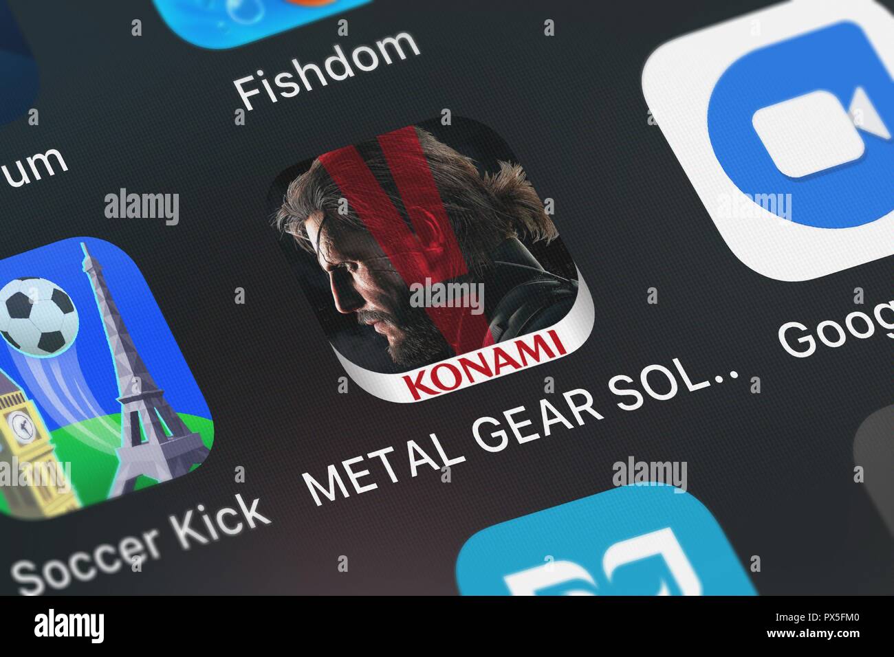 London, United Kingdom - October 19, 2018: Close-up shot of the METAL GEAR SOLID V: THE PHANTOM PAIN mobile app from KONAMI. Stock Photo