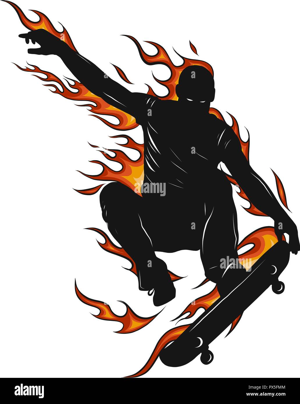 Skateboarder doing a jumping trick, low poly vector illustration. with stain. Stock Vector