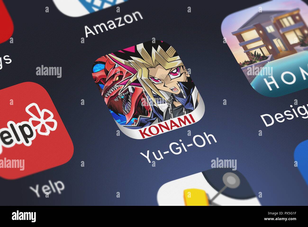 London, United Kingdom - October 19, 2018: Icon of the mobile app Yu-Gi-Oh Duel Links from KONAMI on an iPhone. Stock Photo