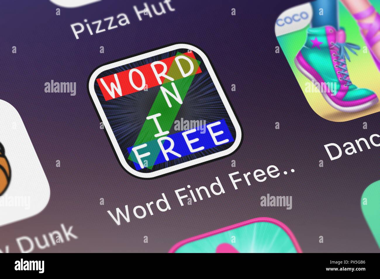 London, United Kingdom - October 19, 2018: Close-up of the Word Find Free Challenging Wordsearch for Grownups icon from Boy Howdy Technology LLC on an Stock Photo