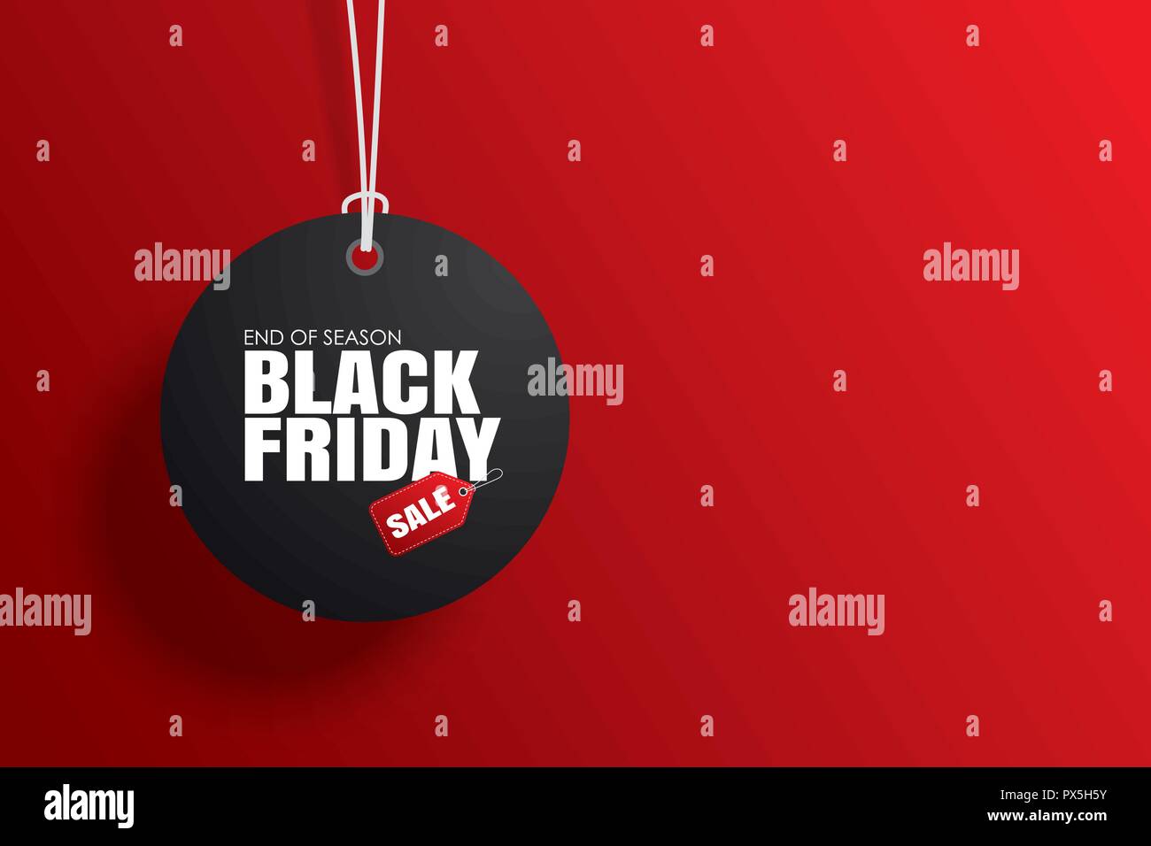 Black friday sale tag circle banner and the rope hanging on red background Stock Vector
