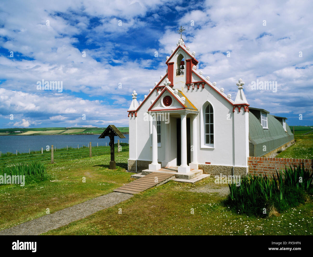 Italian Chapel or Queen of Peace Chapel, Lamb Holm, Orkney, built and decorated by Italian prisoners captured during World War II. Stock Photo
