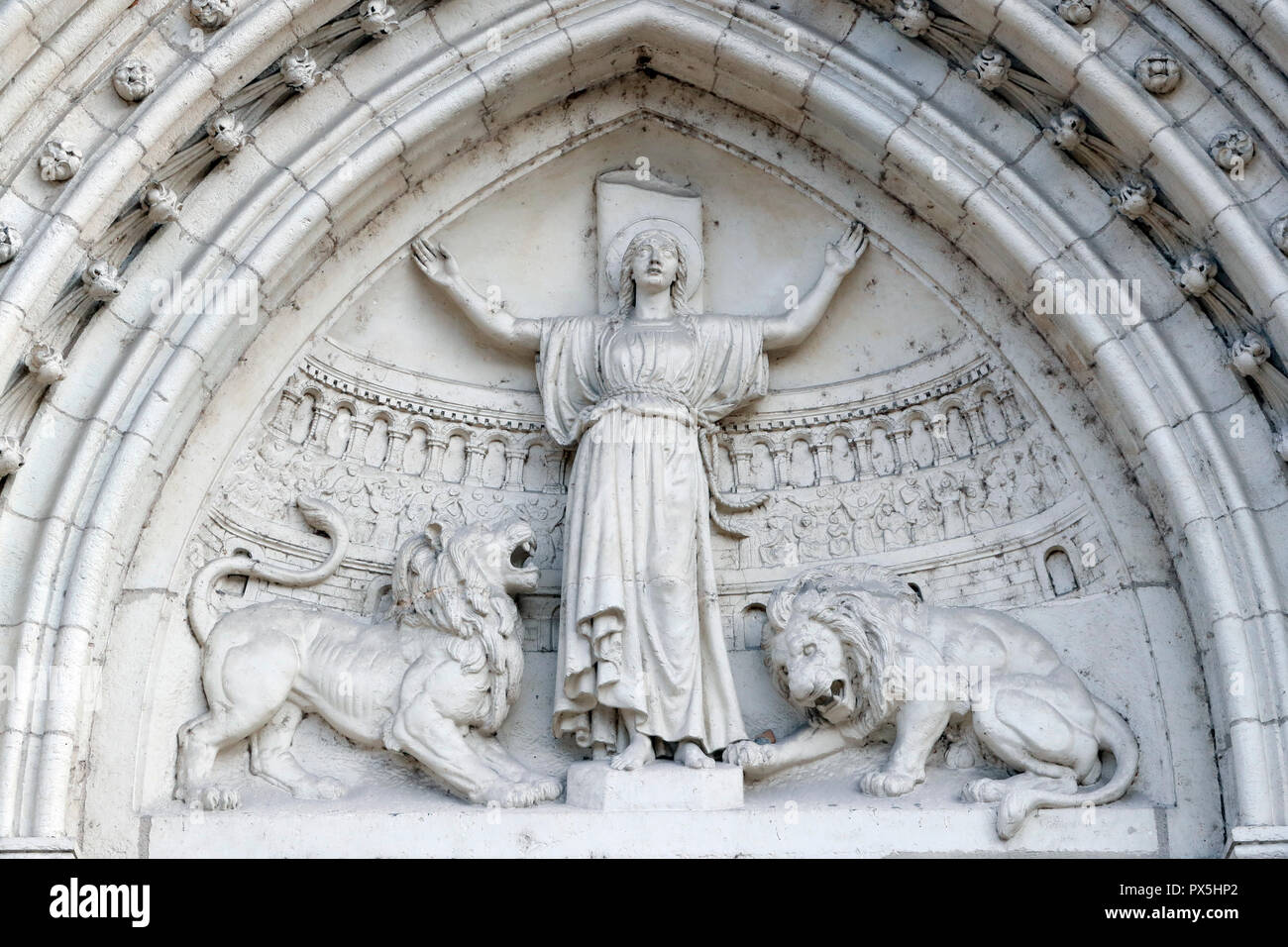 Sainte Blandine Church Martyrdrom Of Saint Blandina With Two Lions Sculpture Lyon France Stock Photo Alamy