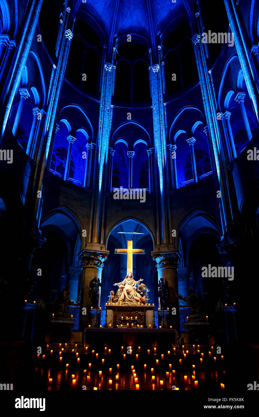 Sound and light show at Notre Dame cathedral, Paris, France. Stock Photo