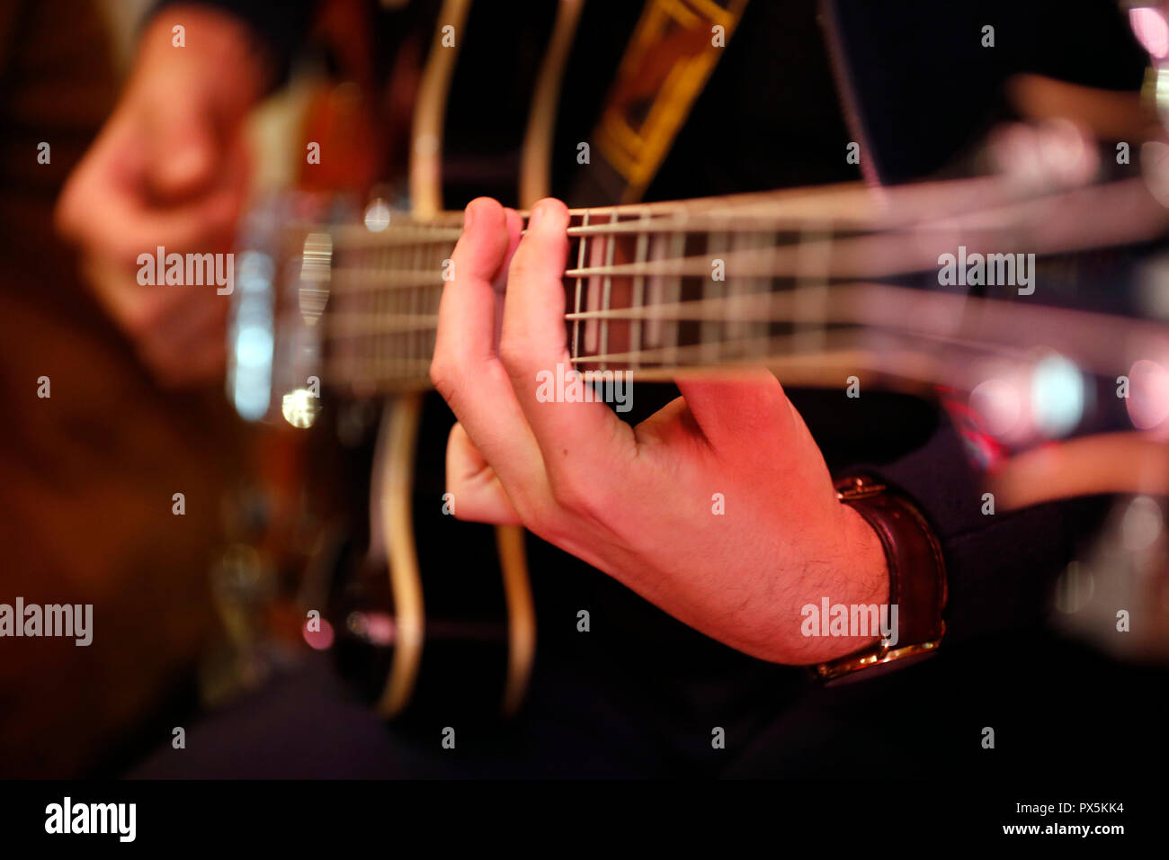 Bass player. Close-up. France. Stock Photo