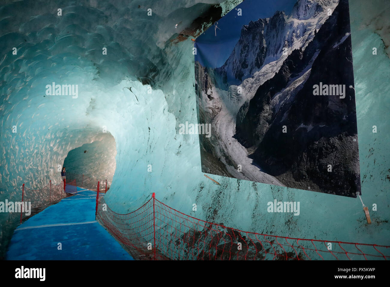French Alps. Mont Blanc massif. Mer de Glace Glacier Ice Cave,  Chamonix. France. Stock Photo