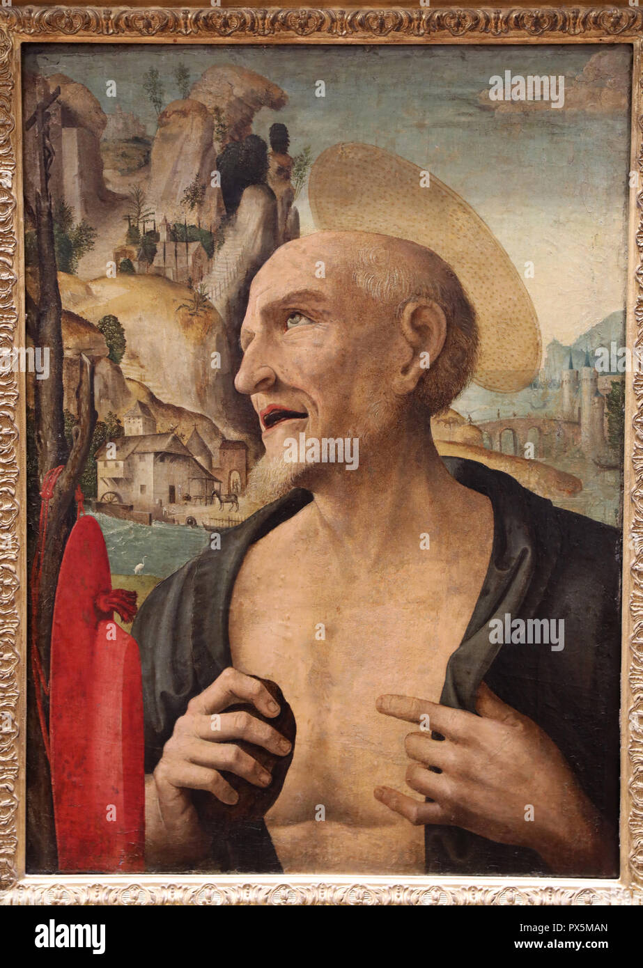 Fine Art museum, Lyon, France. Attributed to Giovanni Francesco Maineri, Saint Jerome. 15th century. Stock Photo