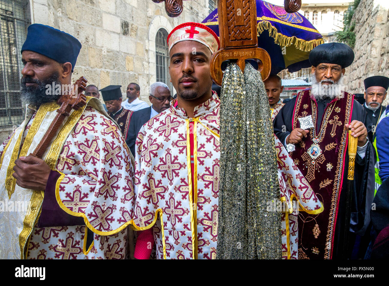 Good Friday coptic Ethiopian christian procession on the Via Dolorosa