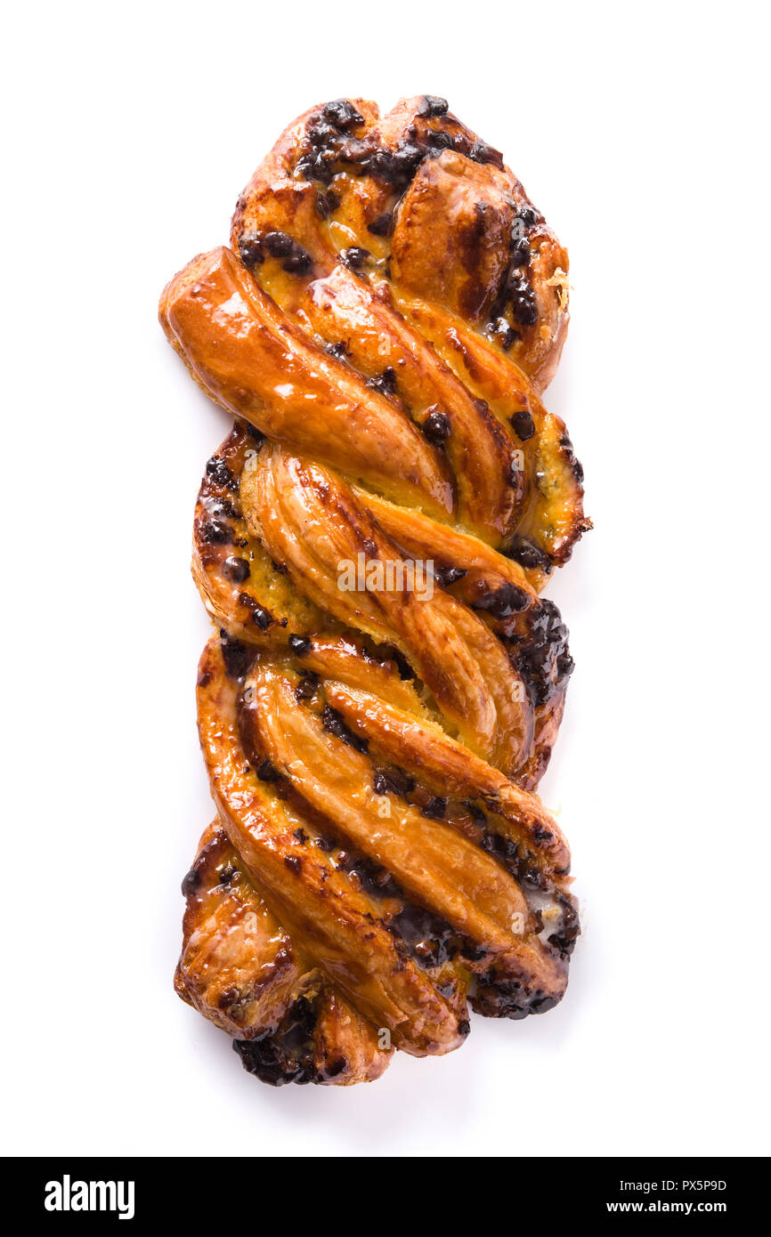 Homemade braid chocolate isolated on white background. Top view Stock Photo