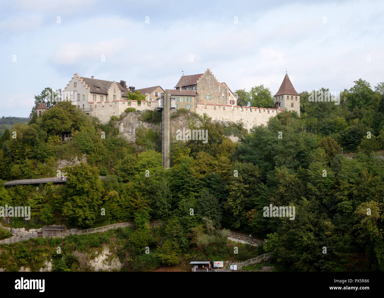 Chateau de Laufen from across the Rhine river Stock Photo