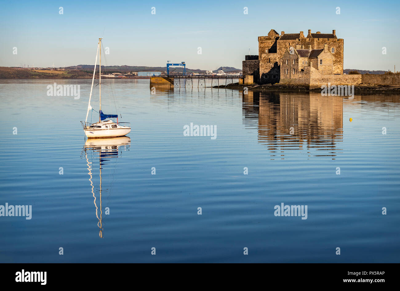 Blackness Castle, Boat and Firth of Forth, Scotland Stock Photo