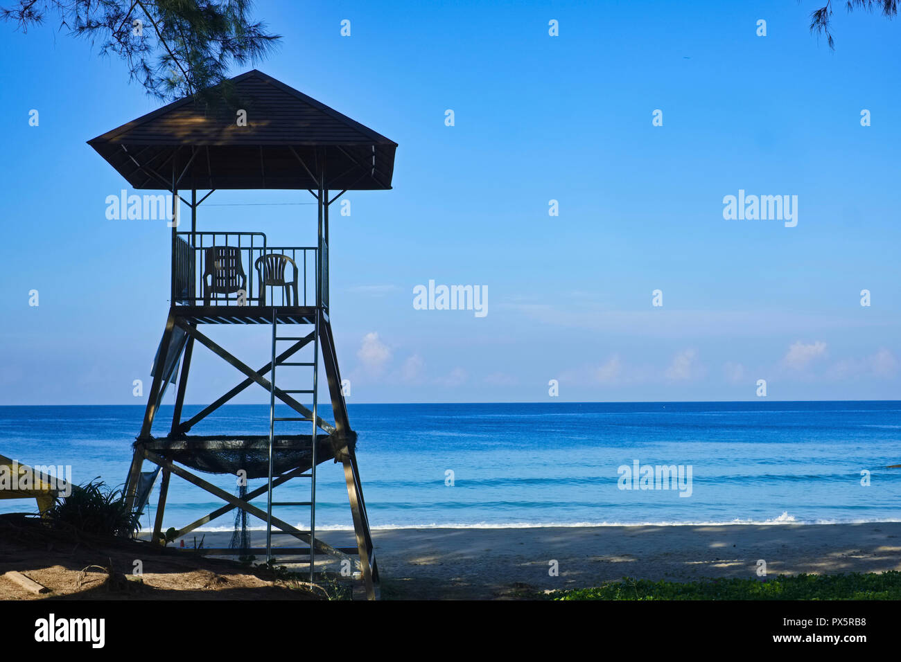 An unmanned watchtower for life guards at Surin Beach, Phuket, Thailand Stock Photo