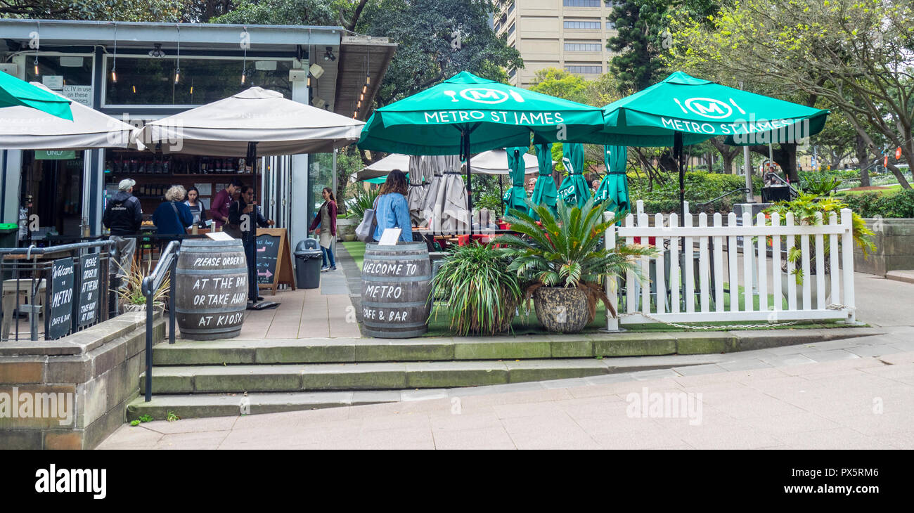 Entrance to Sydney Metro St James cafe Hyde Park NSW Australia. Stock Photo