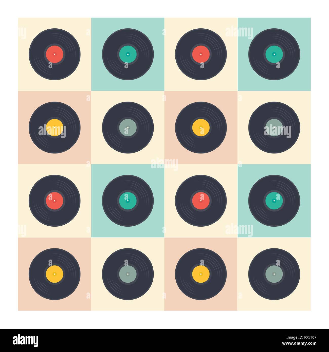 Vinyl records seamless pattern retro music albums in pop art style vector collection illustration Stock Vector