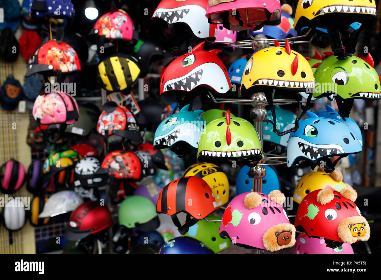 Shop for Kids Bike Helmets.  Ho Chi Minh City. Vietnam. Stock Photo