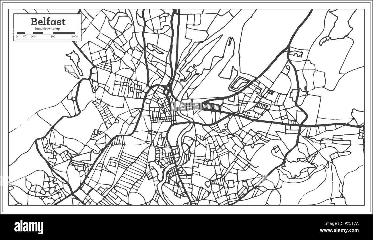 Belfast Ireland City Map in Retro Style. Outline Map. Vector Illustration. Stock Vector