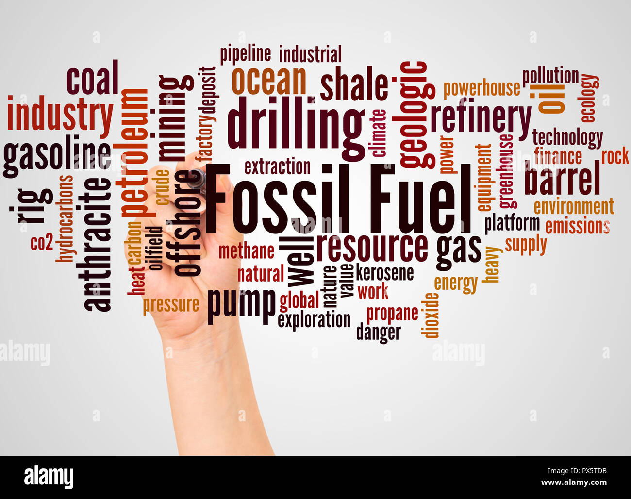 Fossil Fuel word cloud and hand with marker concept on white background Stock Photo Alamy