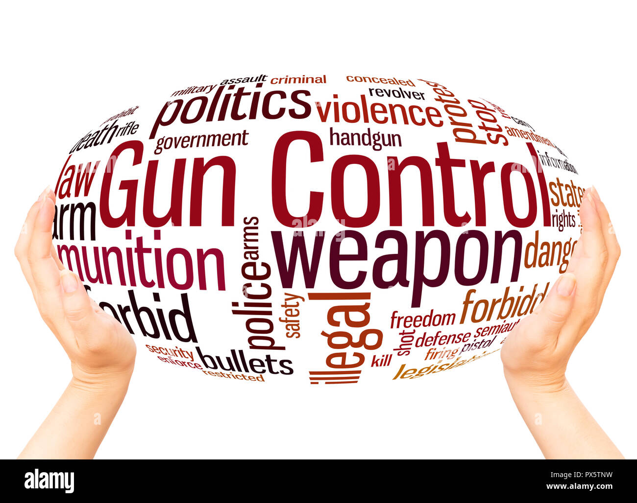Gun Control word cloud hand sphere concept on white background. Stock Photo