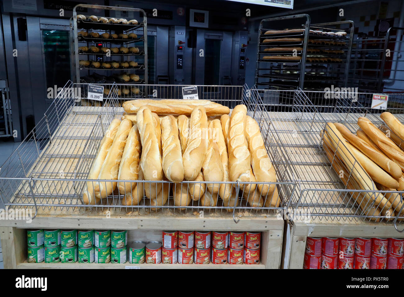 Fresh french bread ( baguette ) for sale in bakery.  Dalat. Vietnam. Stock Photo