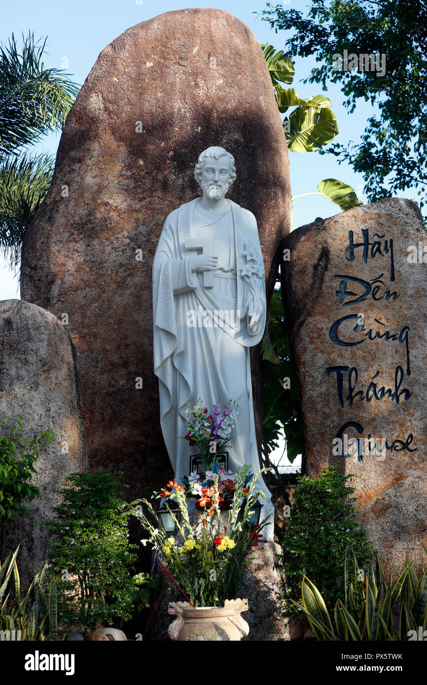 Hai Son Catholic church.  Saint Joseph the Carpenter. Statue.  Ba Ria. Vietnam. Stock Photo