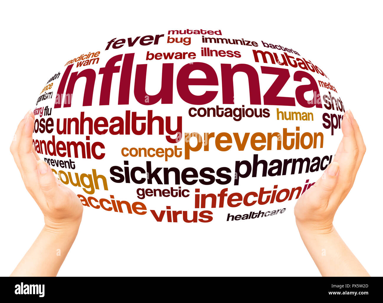 Influenza word cloud hand sphere concept on white background. Stock Photo