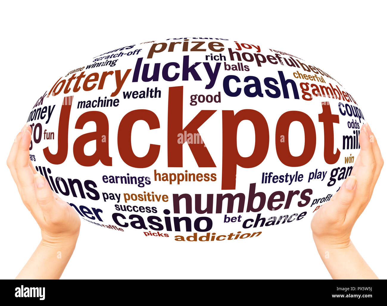 Jackpot word cloud hand sphere concept on white background. Stock Photo
