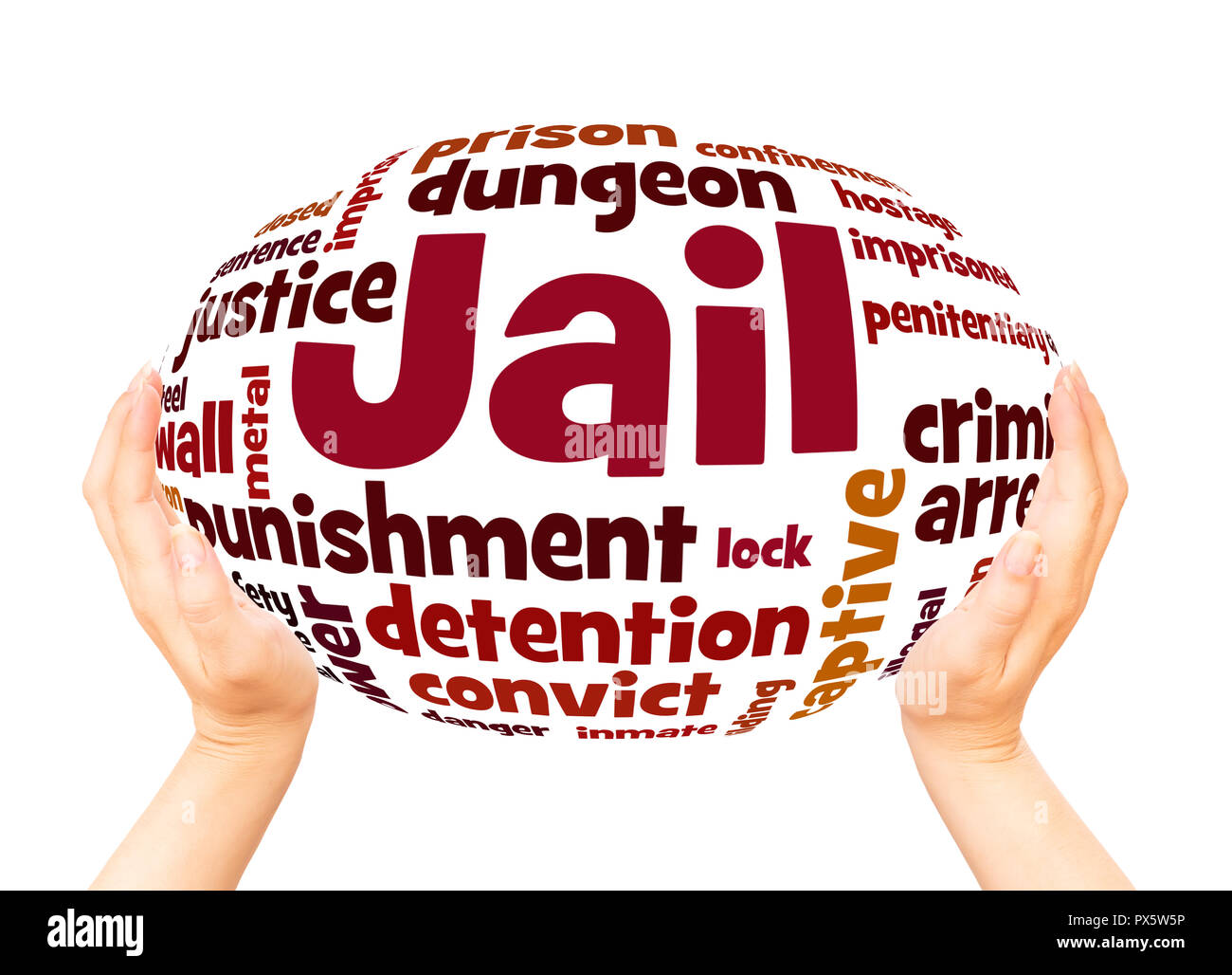 Jail word cloud hand sphere concept on white background. Stock Photo