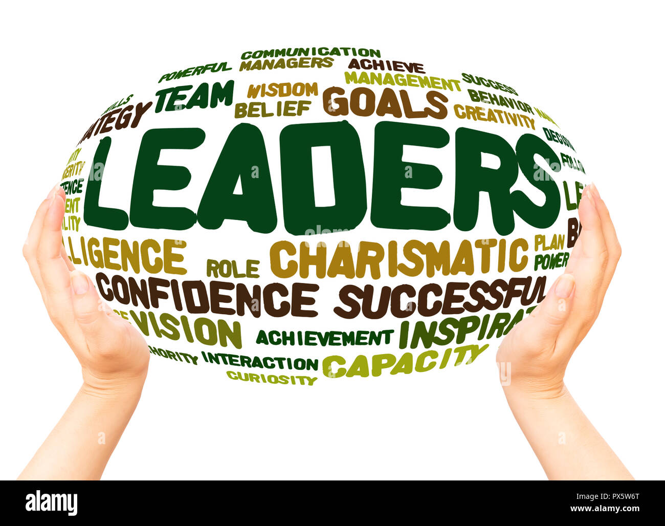 Leaders word cloud hand sphere concept on white background. Stock Photo
