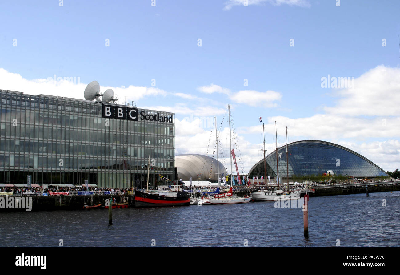 The headquarters of BBC Scotland, the Imax cinema and the Glasgow Science all sit on the south bank of the River Clyde in Glasgow. Stock Photo