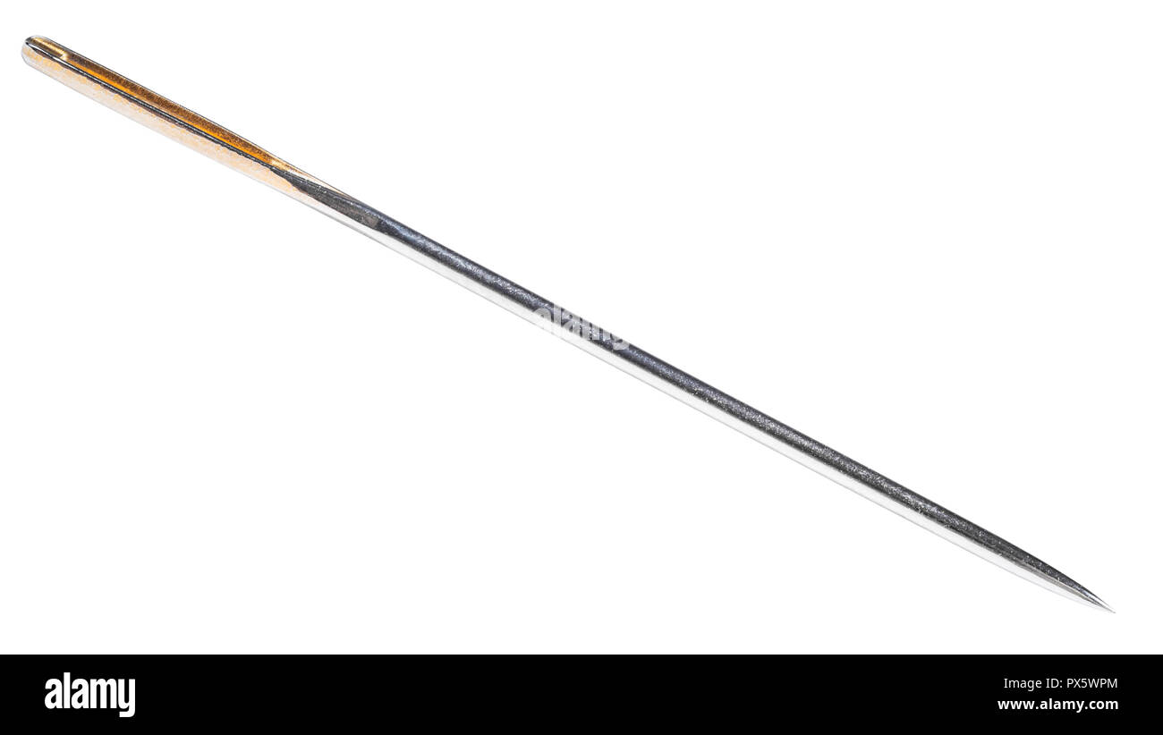 hand sewing needle with sharp tip and yellow end isolated on white