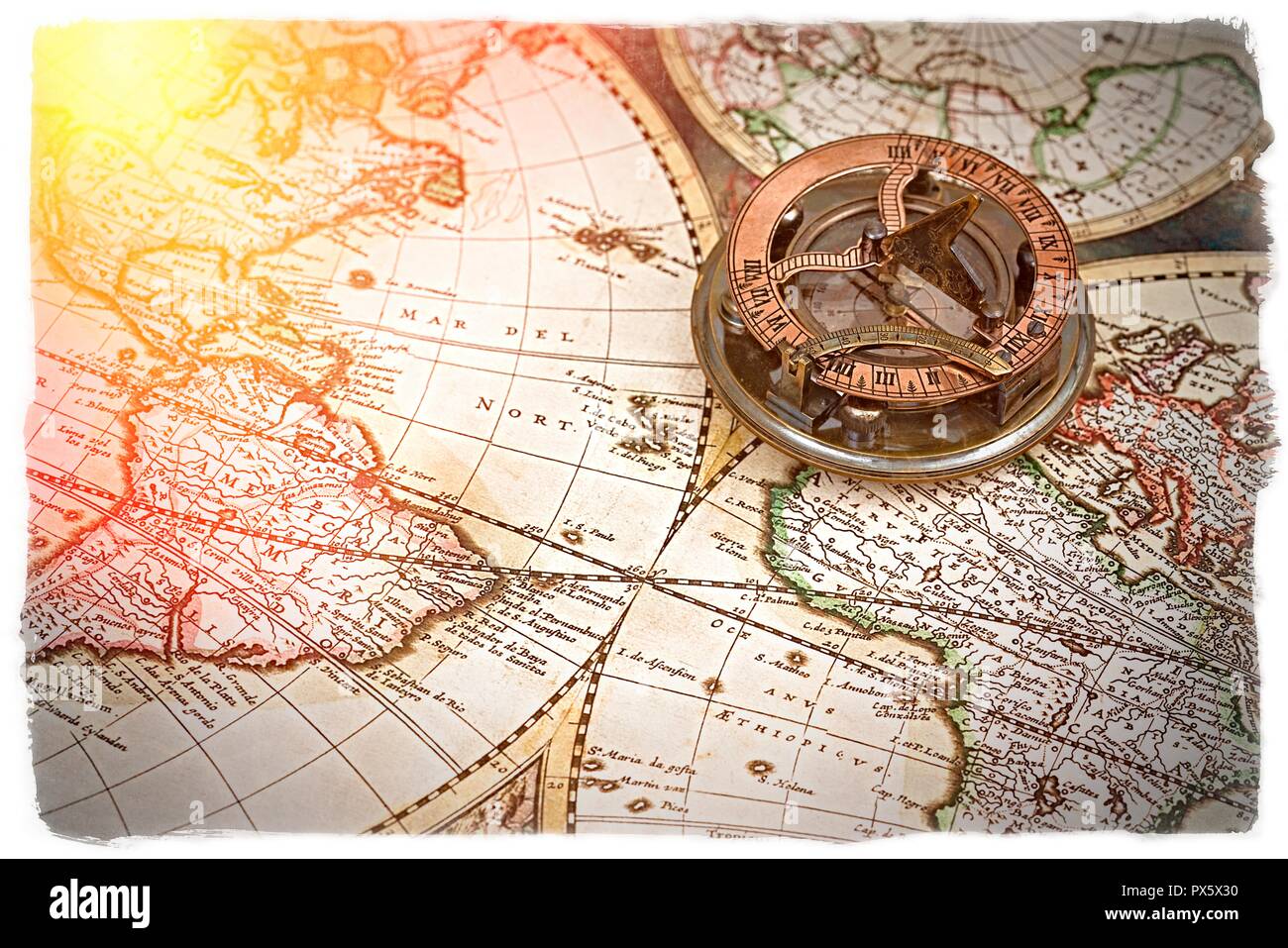 Old map, compass , navigation and geography Stock Photo Alamy