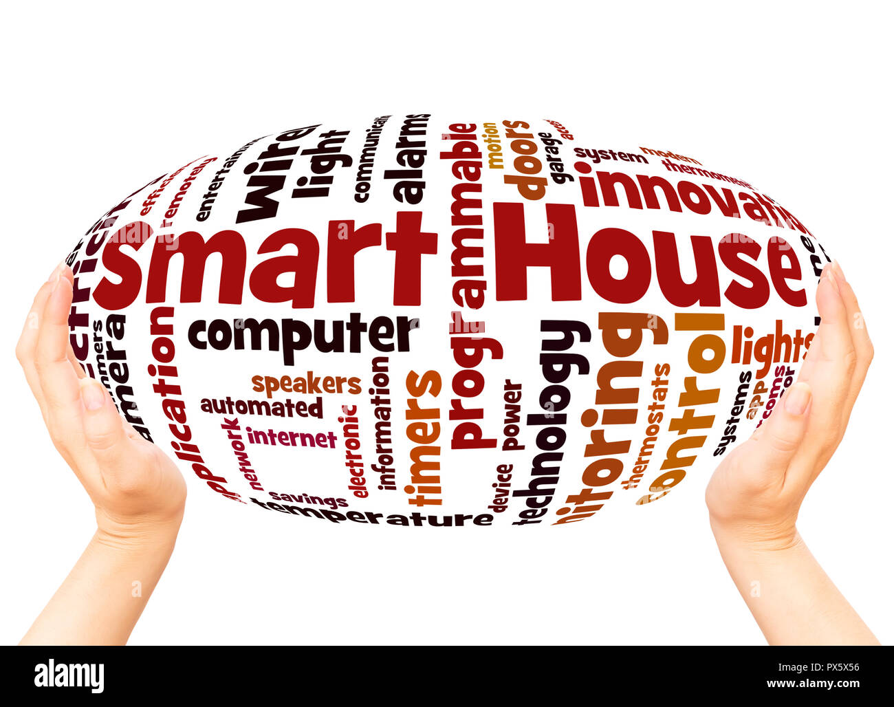 Smart House word cloud hand sphere concept on white background. Stock Photo