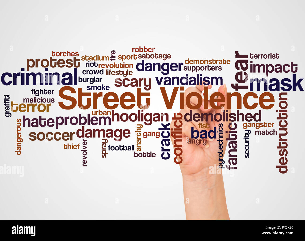 Street Violence word cloud and hand with marker concept on white