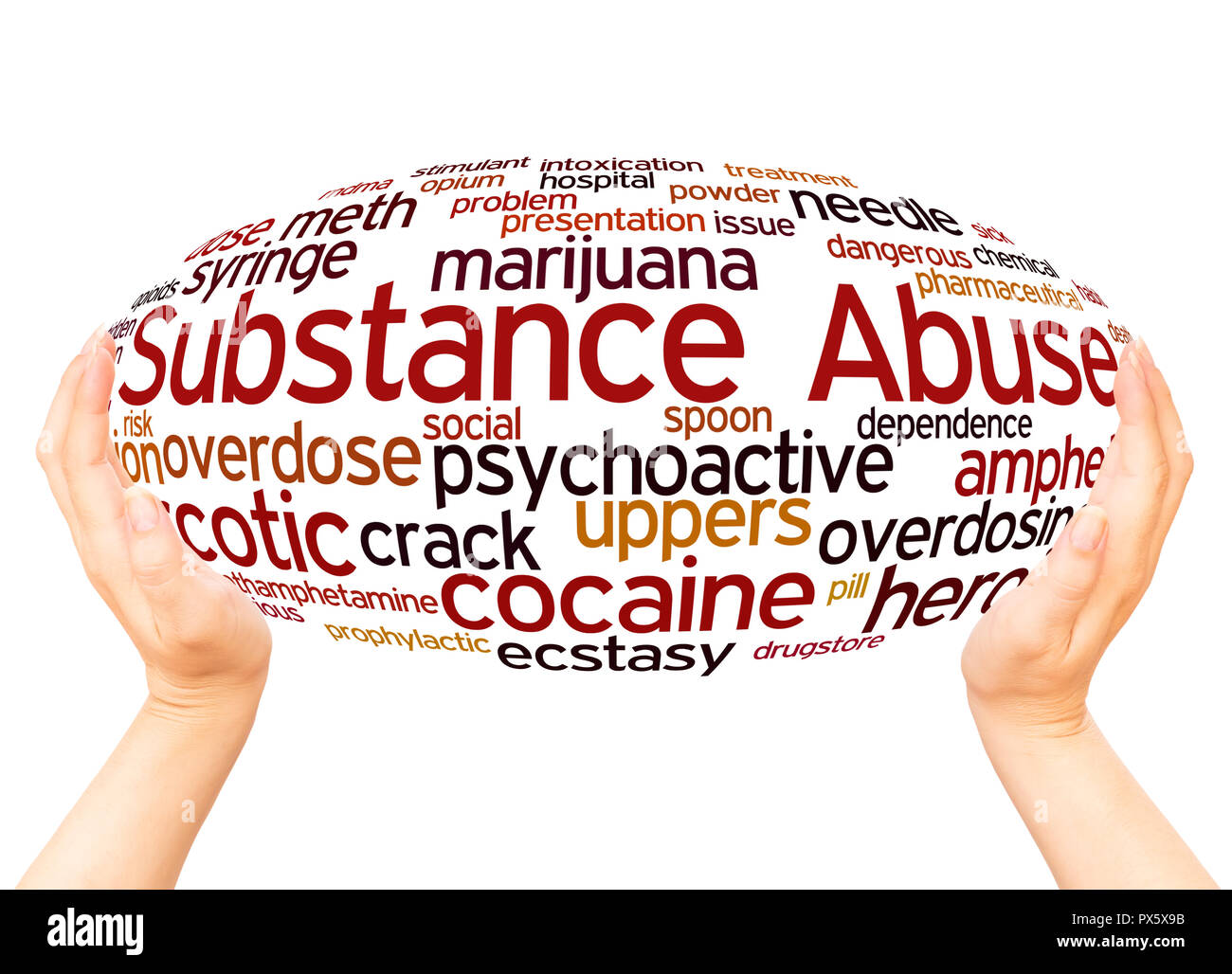 Substance Abuse word cloud hand sphere concept on white background. Stock Photo