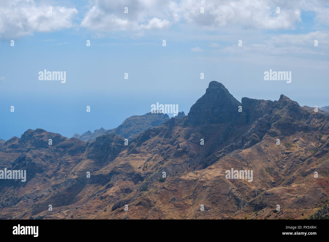 mountain ridge landscape with blue sky on sunny day, Anage Tenerife Stock Photo