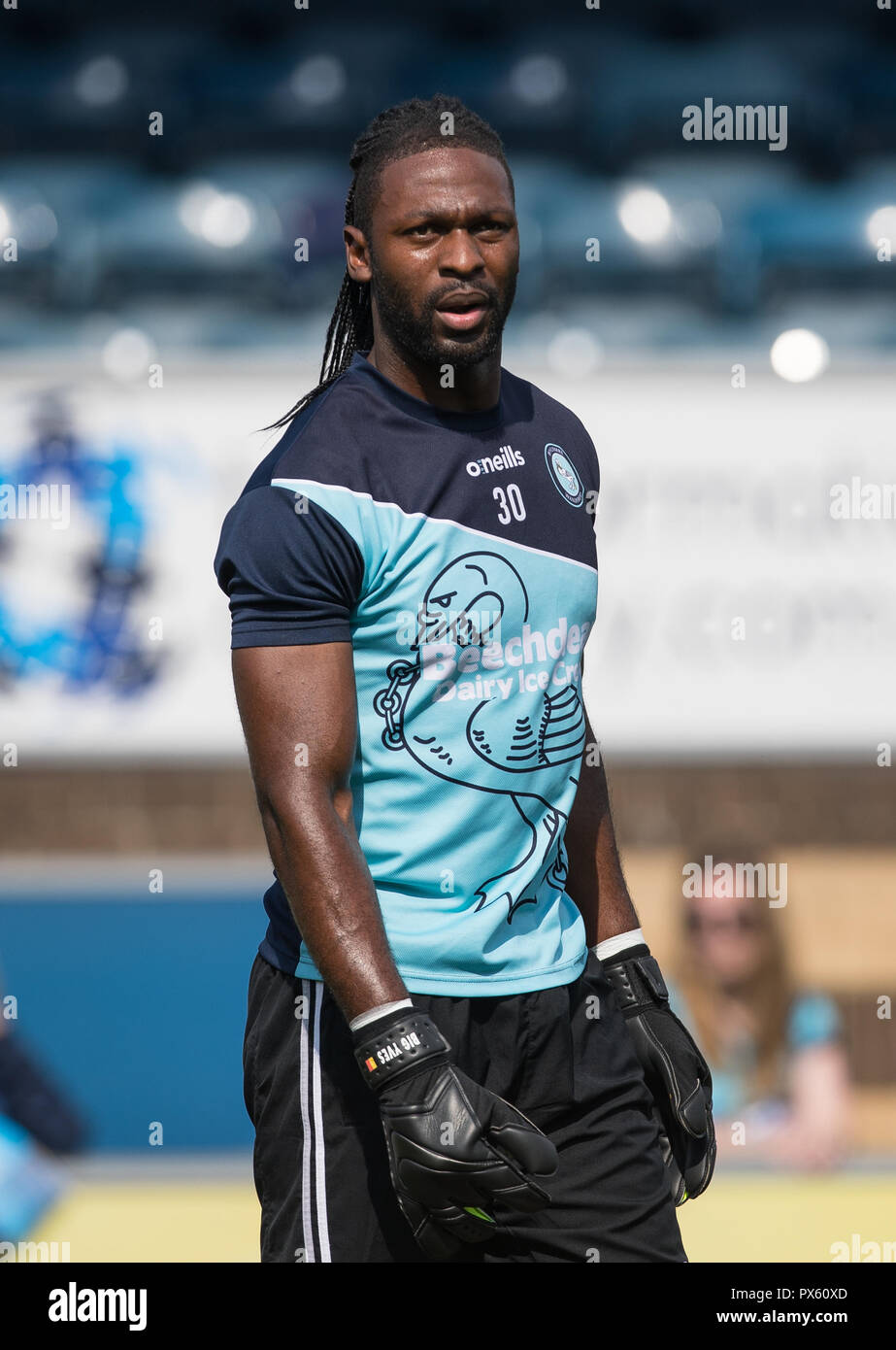 Goalkeeper Yves Ma-Kalambay of Wycombe Wanderers pre match during the Sky Bet League 1 match between Wycombe Wanderers and Luton Town at Adams Park, H Stock Photo