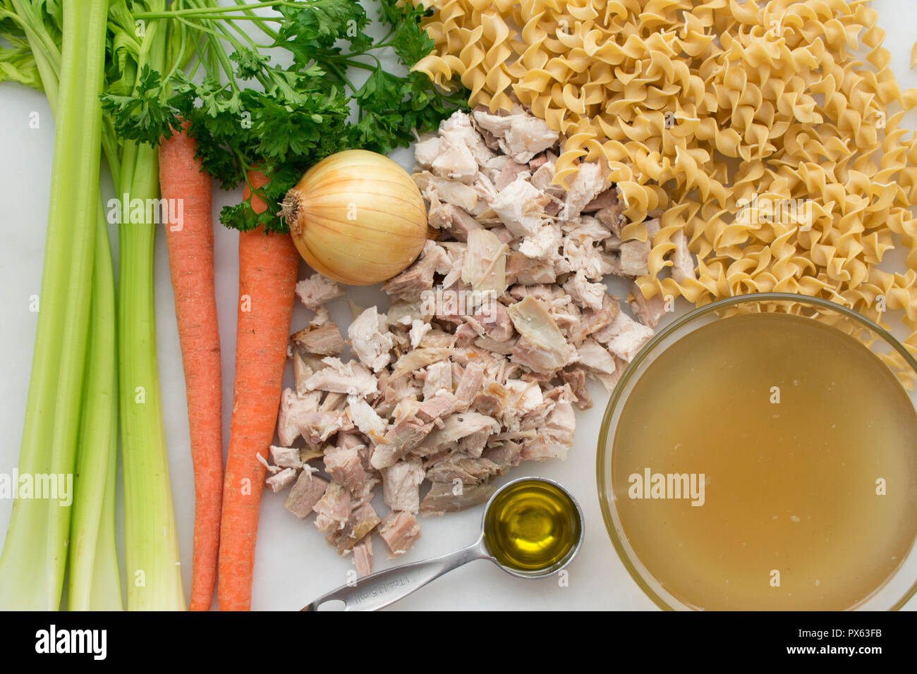 Chicken Noodle Soup Ingredients Stock Photo Alamy