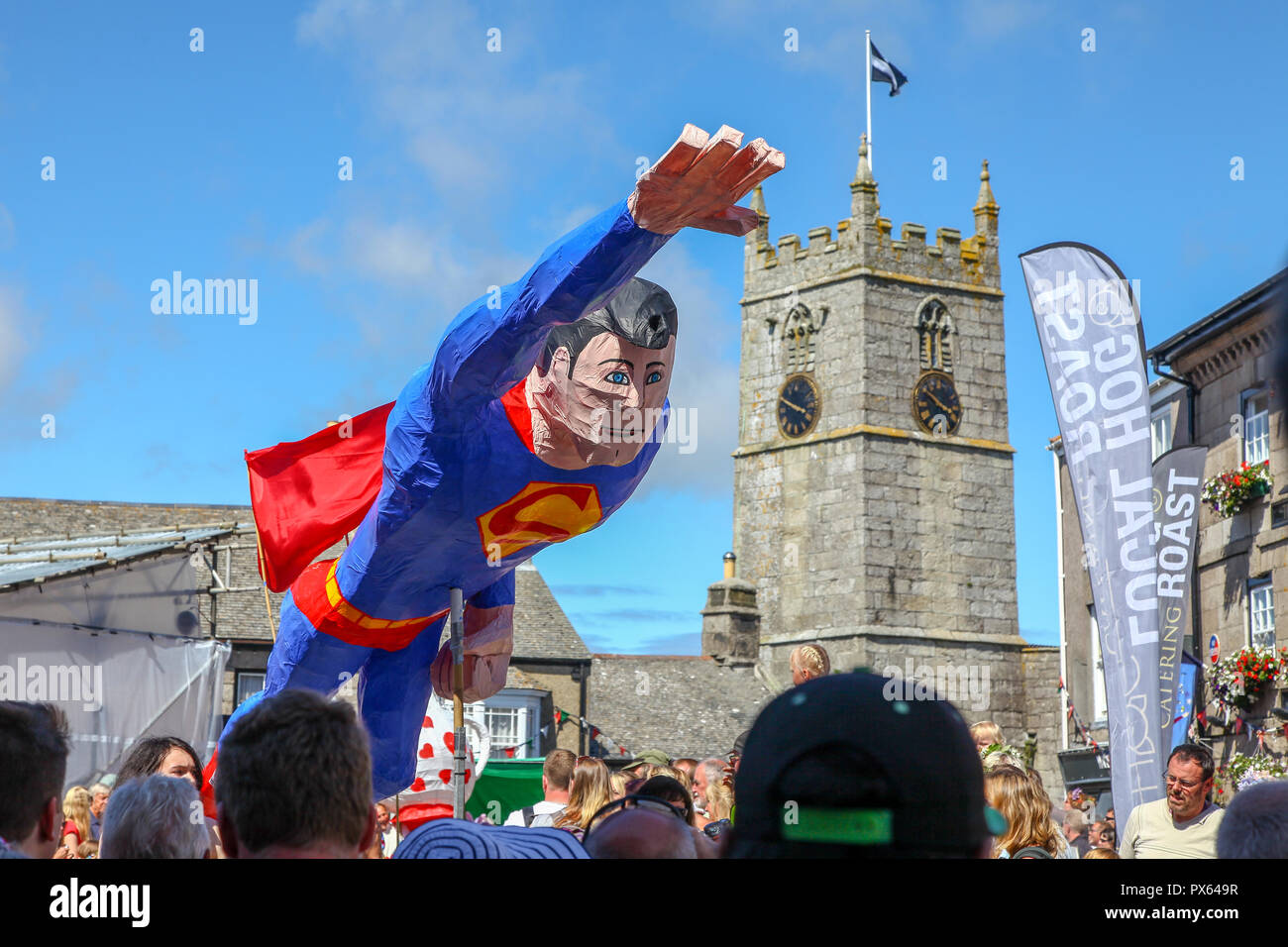 A papier mache model of superman at the Lafrowda festival at St. Just