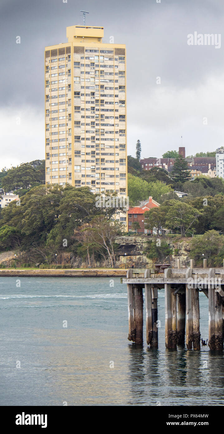 Harry Seidler's residential Blues Point Tower across the harbour from Walsh Bay Sydney NSW Harry Seidler's residential Blues Point Tower across the harbour from Walsh Bay Sydney NSW