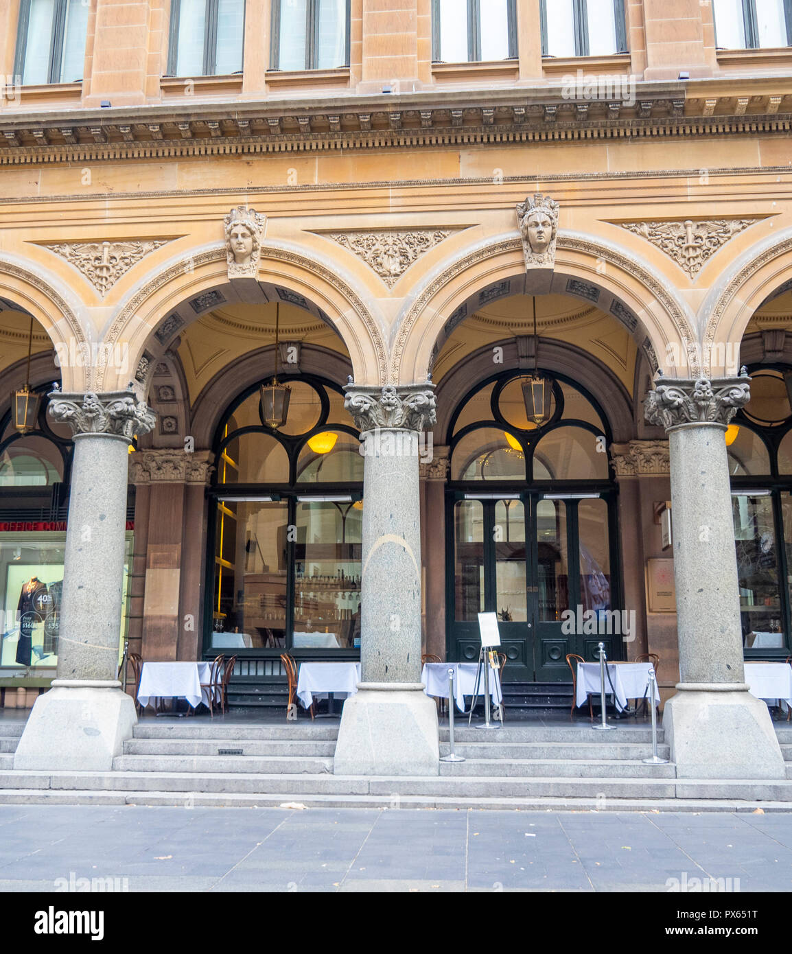 Arched portico Italian restaurant in redeveloped Sydney General Post Office GPO in Martin Place Sydney NSW Australia. Stock Photo