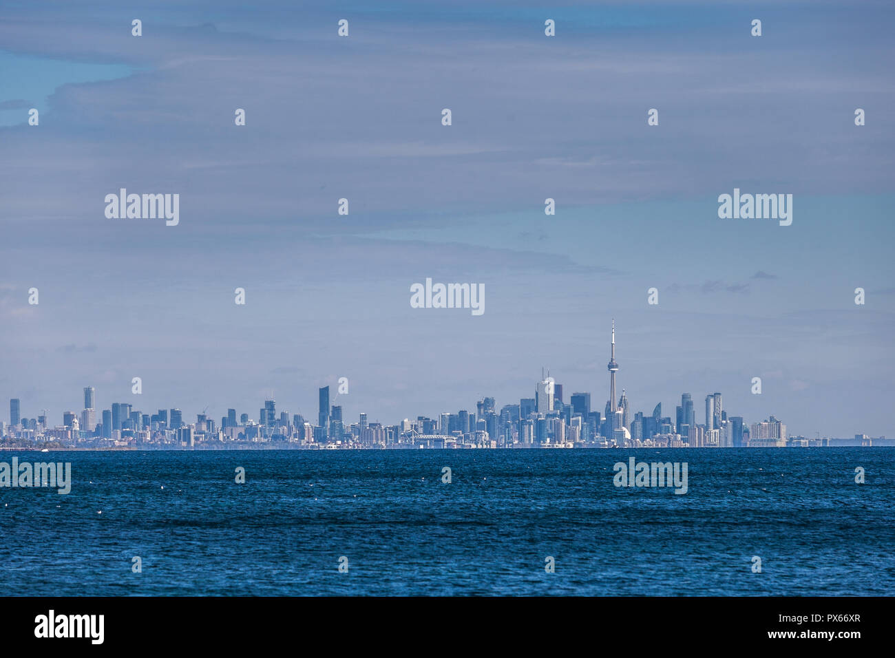 Toronto, CANADA - October 16, 2018: Panoramic view of the city of Toronto across Lake Ontario from the park in Mississauga Stock Photo