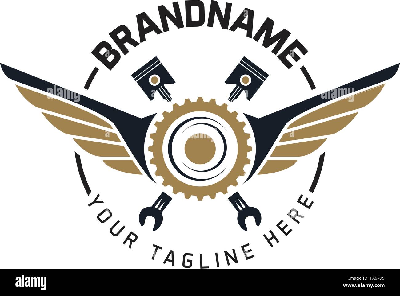 auto emblem gear with wings and instruments vector illustration Stock