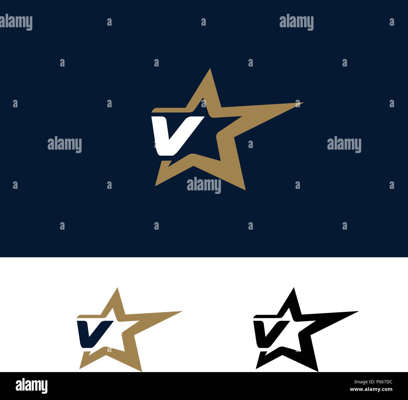 Letter V logo template with Star design element. Vector illustration ...