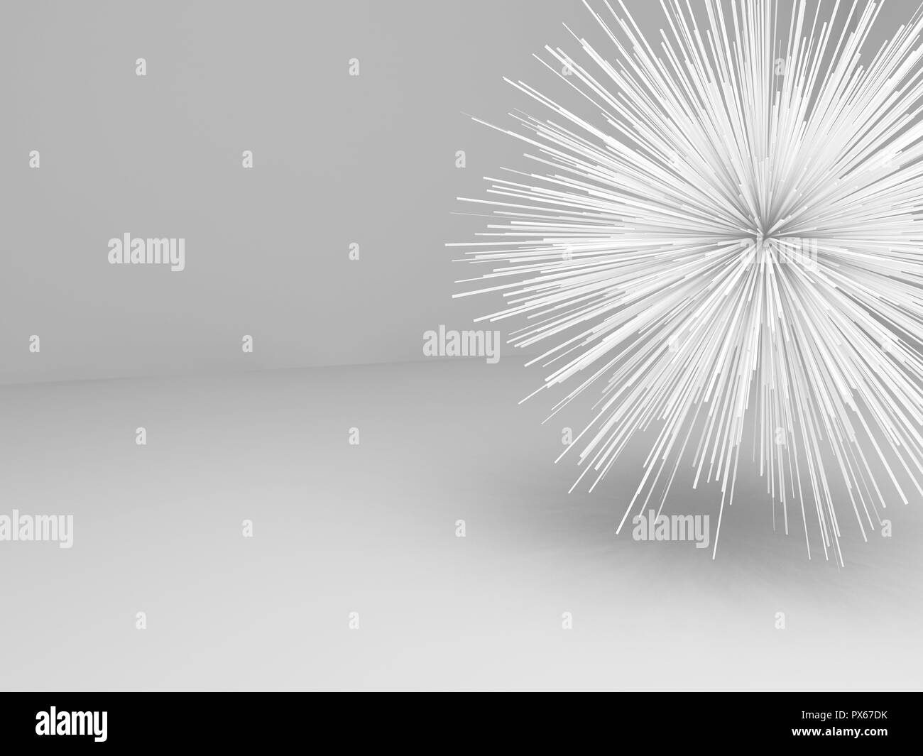 Abstract star shaped white object in empty room, 3d illustration Stock Photo