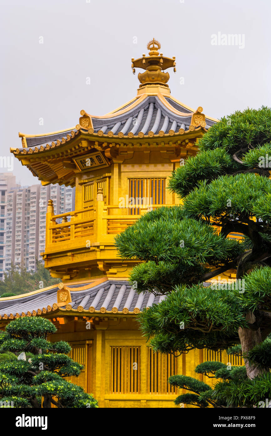 The pagoda at the Chi Lin Nunnery and Nan Lian Garden, Kowloon, Hong Kong, China. Stock Photo