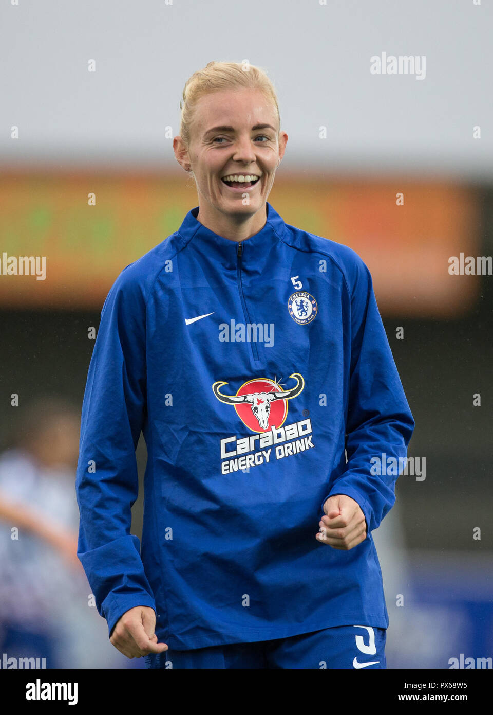 Sophie Ingle of Chelsea pre match during the FAWSL match between Chelsea Ladies and Arsenal Ladies at the Cherry Red Records Stadium, Kingston, Englan Stock Photo