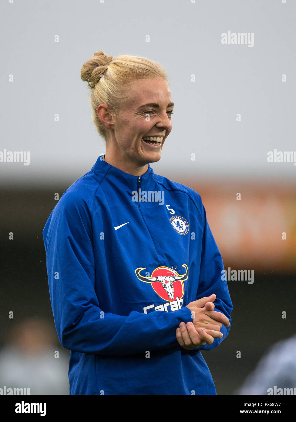 Sophie Ingle of Chelsea pre match during the FAWSL match between Chelsea Ladies and Arsenal Ladies at the Cherry Red Records Stadium, Kingston, Englan Stock Photo