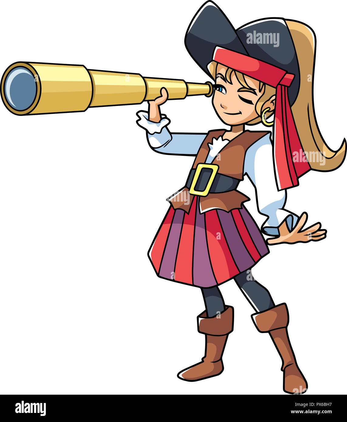 Pirate Girl with Spyglass Stock Vector